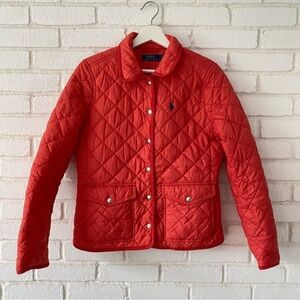 Polo Ralph Lauren Red Quilted Barn Jacket Coat Button Collar Womens Size Medium